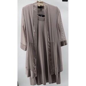 R&M Richards 2Pc Dress Jacket Set Taupe Sequin Elegant Formal Wedding MofB  14